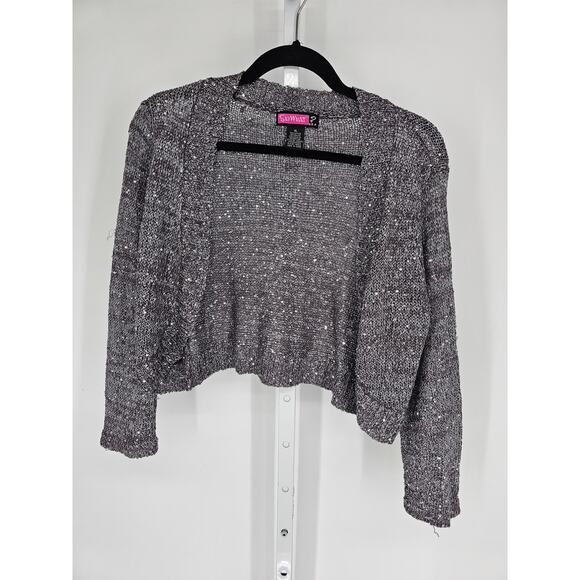 Say What? Womens Long Sleeve Silver Open Front Ribbed Knit Mini Cardigan Size XL - Picture 1 of 4